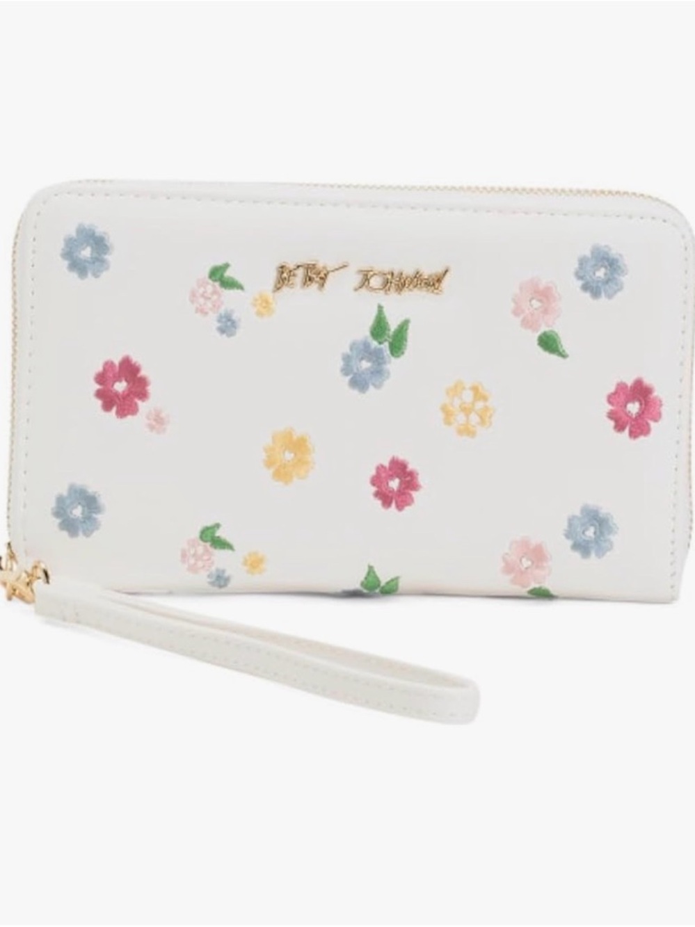 Betsey Johnson White Floral Zip-Around Wristlet Wallet